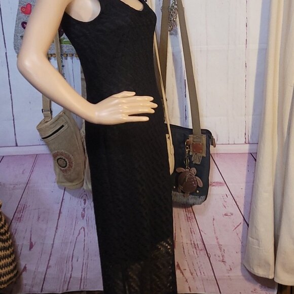 Apt. 9 Black Lace Maxi Dress Sleeveless Scoop Neck Sheer Overlay - Picture 6 of 7